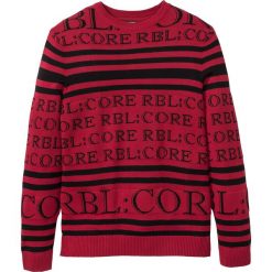Sweter we wrabiany wzór bonprix ciemnoczerwono-czarny. Czerwone swetry męskie bonprix, s, z okrągłym kołnierzem. Za 34,99 zł.