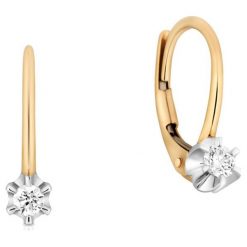 Wspaniałe Kolczyki Złote - złoto 585, Brylant 0,15ct. Żółte kolczyki damskie W.KRUK, z brylantem, złote. Za 2690,00 zł.