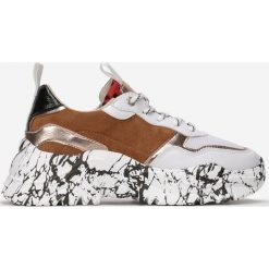 Bialo-Brązowe Sneakersy Mellonelle. Białe buty sportowe damskie Renee, z aplikacjami, sportowe. Za 139,99 zł.