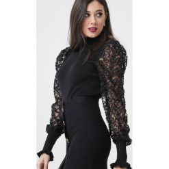 Czarny Golf Daniyal. Czarne swetry damskie Born2be, na zimę, s, z aplikacjami, z długim rękawem, długie, bez kaptura. Za 119,99 zł.