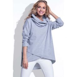 Szara Bluzka o Kopertowym Kroju z Golfem. Szare bluzki sportowe damskie marki Molly.pl, s, z bawełny, z długim rękawem. Za 90,00 zł.
