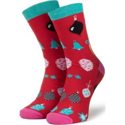 Skarpety Wysokie Unisex DOTS SOCKS - DTS-SX-474-W Czerwony Kolorowy. Czerwone skarpetki damskie Dots Socks, bez wzorów, z elastanu. Za 19,90 zł.