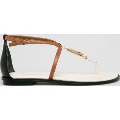 Lauren Ralph Lauren - Sandały. Białe klapki damskie Lauren Ralph Lauren, bez wzorów, ze skóry, bez obcasa, na obcasie. W wyprzedaży za 339,90 zł.