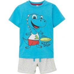 Shirt chłopięcy + krótkie spodenki (2 części) bonprix turkusowo-naturalny melanż. Niebieskie t-shirty chłopięce bonprix, z nadrukiem, z krótkim rękawem. Za 49,99 zł.
