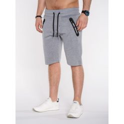 Krótkie spodenki męskie dresowe P511 - szare. Szare spodenki i szorty męskie Ombre Clothing, s, z nadrukiem, z bawełny, krótkie. Za 25,00 zł.