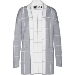 Sweter bez zapięcia bonprix szaro-biały w kratę. Szare swetry damskie bonprix, bez wzorów, eleganckie, bez rękawów, bez kaptura. Za 69,99 zł.