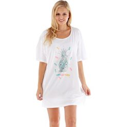 Koszula nocna Pineapple. Szare piżamy damskie Selena Secrets, bez wzorów, z bawełny, bez rękawów, bez kaptura. Za 46,99 zł.