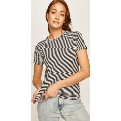 Answear - T-shirt. Niebieskie bluzki damskie ANSWEAR, s, bez wzorów, z bawełny, z okrągłym kołnierzem. Za 49,90 zł.
