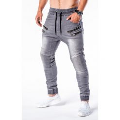 SPODNIE MĘSKIE JEANSOWE JOGGERY P405 - SZARE. Szare joggery męskie marki Ombre Clothing, s, z bawełny. Za 99,00 zł.