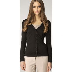 Czarny sweter zapinany na guziki w serek. Czarne swetry damskie NIFE, xl, bez wzorów, z poliesteru, bez rękawów, bez kaptura. Za 119,00 zł.