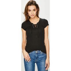 Answear - Top Orient Express. Czarne bluzki damskie ANSWEAR, s, z aplikacjami, z elastanu, casualowe, bez kołnierzyka. W wyprzedaży za 24,90 zł.