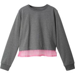 Bluza z koszulową wstawką bonprix szary melanż - jasnoróżowy. Szare bluzy dziewczęce bonprix, bez wzorów, bez rękawów, bez kaptura. Za 21,99 zł.