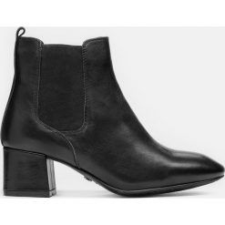 Czarne botki damskie. Czarne botki damskie na obcasie marki Kazar, ze skóry, eleganckie, na wysokim obcasie. Za 549,00 zł.
