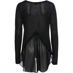 Sweter z lureksową nitką i szyfonową wstawką bonprix czarny metaliczny. Czarne swetry klasyczne damskie marki bonprix, z szyfonu, z okrągłym kołnierzem. Za 74,99 zł.