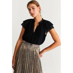 Mango - Bluzka Mon. Czarne bluzki damskie Mango, s, bez wzorów, z poliesteru, bez kołnierzyka, z długim rękawem. Za 139,90 zł.
