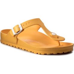 Japonki BIRKENSTOCK - Gizeh 1003525 Scuba Yellow. Żółte klapki damskie Birkenstock, bez wzorów, z tworzywa sztucznego, bez obcasa. W wyprzedaży za 119,00 zł.