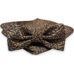 Brązowo-Granatowa Mucha Męska -ALTIES- z Taką Samą Poszetką, w Zawijasy MUALTS0579. Niebieskie muszki męskie Alties, na imprezę, w paski, eleganckie. Za 39,00 zł.