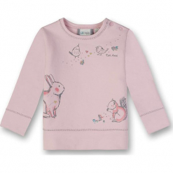 Bluza w kolorze jasnoróżowym. Czerwone bluzy niemowlęce Eat ants, z nadrukiem. W wyprzedaży za 42,95 zł.