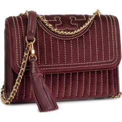 Torebka TORY BURCH - Fleming Mini Stud Velvet Small Shoulder Bag 56277 Claret 639. Czerwone torebki klasyczne damskie Tory Burch, bez wzorów, z materiału, wizytowe, bez dodatków. W wyprzedaży za 1529,00 zł.