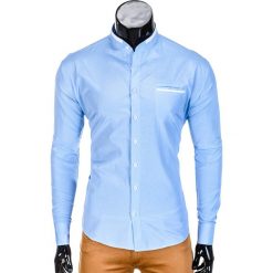 KOSZULA MĘSKA ELEGANCKA Z DŁUGIM RĘKAWEM K389 - BŁĘKITNA. Niebieskie koszule męskie na spinki Ombre Clothing, m, z materiału, z kontrastowym kołnierzykiem, z długim rękawem. Za 39,00 zł.