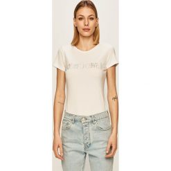 Roberto Cavalli Sport - T-shirt. Czarne topy damskie Roberto Cavalli Sport, s, z aplikacjami, z elastanu, z okrągłym kołnierzem. W wyprzedaży za 399,90 zł.