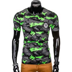 T-SHIRT MĘSKI Z NADRUKIEM S1010 - ZIELONY/MORO. Zielone t-shirty męskie marki Ombre Clothing, s, z nadrukiem. Za 35,00 zł.