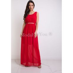 Sukienka Anastazja Red. Czerwone sukienki damskie Modaforyou, s, w paski, z elastanu, eleganckie, bez kołnierzyka, z długim rękawem, długie, midi. Za 109,00 zł.