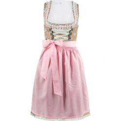 Sukienka ludowa z koronkowym fartuchem bonprix beżowy w kwiaty. Brązowe sukienki damskie bonprix, w kwiaty, z koronki, bez kołnierzyka, bez rękawów. Za 349,99 zł.