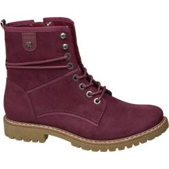 Trapery Highland Creek bordowe. Czerwone botki damskie marki Highland Creek, z materiału, bez obcasa, na obcasie, na sznurówki. Za 159,90 zł.