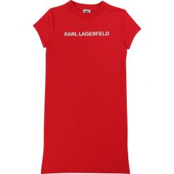 Karl Lagerfeld - Sukienka dziecięca 114-150 cm. Różowe sukienki dziewczęce KARL LAGERFELD, z nadrukiem, z bawełny, z krótkim rękawem, krótkie, mini, proste. Za 259,90 zł.