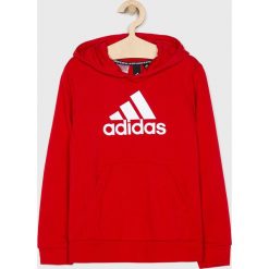 Adidas Performance - Bluza dziecięca 140-176 cm. Czerwone bluzy chłopięce adidas Performance, z nadrukiem, z bawełny, bez rękawów, z kapturem. Za 169,90 zł.