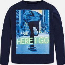 Mayoral - Longsleeve dziecięcy 128-172 cm. Białe t-shirty chłopięce Mayoral, z nadrukiem, z bawełny, z długim rękawem. W wyprzedaży za 49,90 zł.