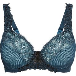 Biustonosz Premium bonprix niebieskozielono-czarny. Niebieskie biustonosze bonprix, w koronkowe wzory, z koronki. Za 69,99 zł.