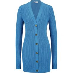 Sweter rozpinany bonprix błękitny. Niebieskie swetry damskie bonprix, bez wzorów, bez rękawów, bez kaptura. Za 37,99 zł.