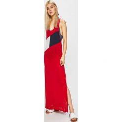 Tommy Hilfiger - Sukienka. Niebieskie sukienki damskie TOMMY HILFIGER, na co dzień, s, bez wzorów, z lyocellu, casualowe, z okrągłym kołnierzem, bez rękawów, maxi, proste. W wyprzedaży za 199,90 zł.