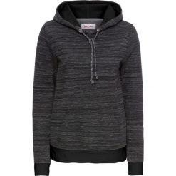 Bluza z kapturem, długi rękaw bonprix czarno-biały melanż. Szare bluzy rozpinane damskie bonprix, melanż, z długim rękawem, długie, z kapturem. Za 59,99 zł.