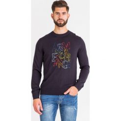 SWETER Armani Exchange. Niebieskie swetry męskie Armani Exchange, m, z haftami, z wełny, z okrągłym kołnierzem, bez kaptura. Za 305,40 zł.