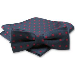 Elegancka Mucha Męska - Alties - Granat w Czerwone Grochy MUALTS0130. Niebieskie muszki męskie Alties, na imprezę, w paski, eleganckie. Za 39,00 zł.