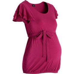 Shirt ciążowy bonprix jeżynowy. Fioletowe koszulki damskie marki bonprix, bez wzorów, z wiskozy, biznesowe, bez kołnierzyka, moda ciążowa, bez rękawów. Za 69,99 zł.
