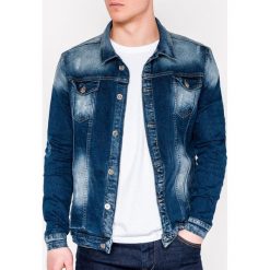 Kurtka męska przejściowa jeansowa C345 - niebieska. Niebieskie kurtki męskie Ombre Clothing, xs, bez wzorów, z bawełny, bez kaptura. Za 79,00 zł.