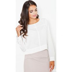 Ecru Tkaninowa Krótka Bluzka z Zakładkami z Długim Rękawem. Szare podkoszulki damskie marki Molly.pl, s, bez wzorów, z tkaniny, eleganckie, bez kołnierzyka, z długim rękawem. Za 83,90 zł.