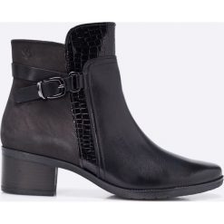 Caprice - Botki. Czarne buty zimowe damskie marki Caprice, z materiału, z okrągłym noskiem. W wyprzedaży za 219,90 zł.