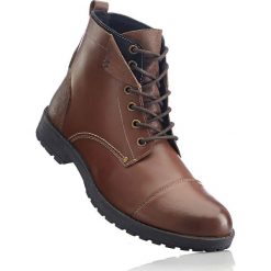 Kozaki skórzane sznurowane bonprix koniakowy. Brązowe glany męskie marki bonprix, na sznurówki. Za 129,99 zł.