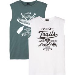 Koszulka bez rękawów (2 szt.) Slim Fit bonprix biały + zielony. Białe koszulki męskie bonprix, m, bez wzorów, z okrągłym kołnierzem, bez rękawów. Za 59,98 zł.