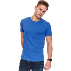 T-shirt z gładkiej dzianiny. Niebieskie t-shirty męskie Top Secret, na jesień, xxl, bez wzorów, z bawełny, klasyczne, z okrągłym kołnierzem, krótkie. Za 19,99 zł.