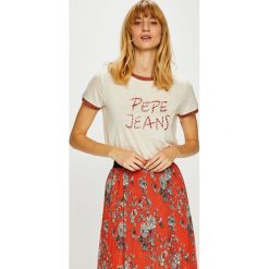 Pepe Jeans - Top. Szare topy damskie Pepe Jeans, l, z aplikacjami, z dzianiny, z okrągłym kołnierzem. Za 179,90 zł.