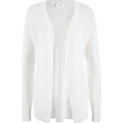 Sweter bez zapięcia w prążek bonprix biel wełny. Białe swetry damskie bonprix, bez wzorów, z wełny, bez rękawów, bez kaptura. Za 74,99 zł.