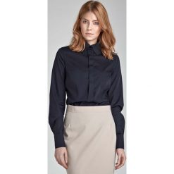 Czarna Klasyczna Koszula z Krytym Zapięciem. Czarne bluzki damskie marki Molly.pl, xxl, bez wzorów, eleganckie, z klasycznym kołnierzykiem, z długim rękawem. Za 99,90 zł.