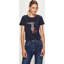 Trussardi Jeans - T-shirt. Niebieskie bluzki damskie Trussardi Jeans, s, z aplikacjami, z elastanu, z okrągłym kołnierzem. Za 239,90 zł.