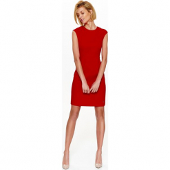 SUKIENKA Z PASKIEM ZAPINANYM Z PRZODU. Czerwone sukienki damskie Top Secret, na lato, bez wzorów, eleganckie, z dekoltem w serek, bez rękawów, dopasowane. W wyprzedaży za 59,99 zł.